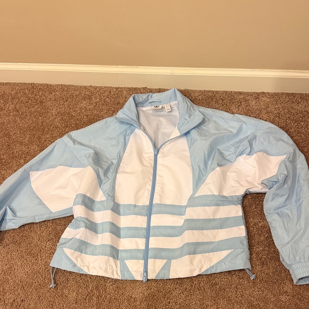 Adidas Light Blue & White Women’s Zip Windbreaker Jacket